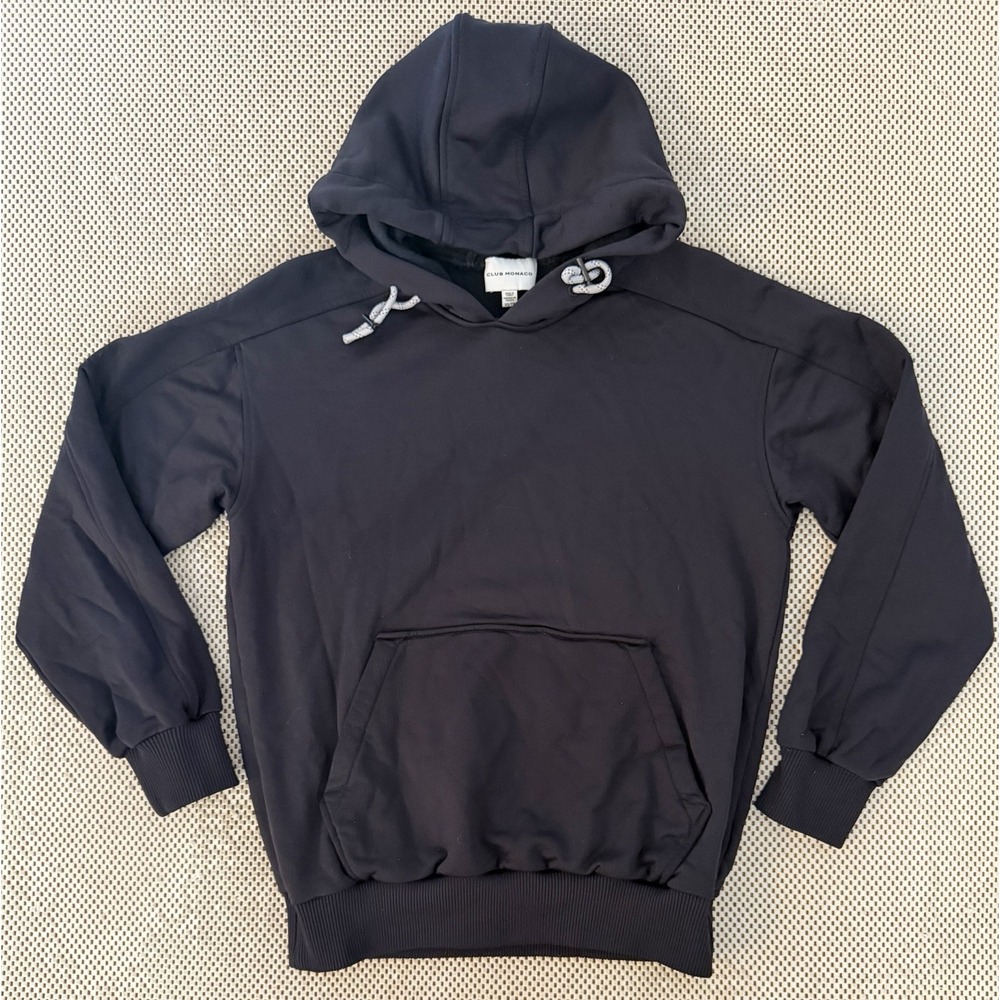 Club Monaco Mens Stretch Tech Fleece Pullover Hoodie Kangaroo Pocket Size XSmall